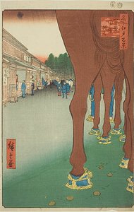 Naito Shinjuku bij Yotsuya (Yotsuya Naito Shinjuku), nr.86 uit de serie "Honderd beroemde vergezichten van Edo (Meisho Edo hyakkei)". door Utagawa Hiroshige