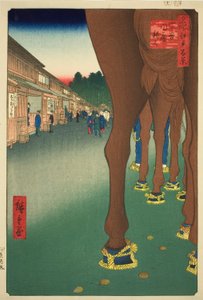 Naito Shinjuku bij Yotsuya (Yotsuya Naito Shinjuku), uit de serie "Honderd Beroemde Zichten van Edo (Meisho Edo hyakkei)" door Utagawa Hiroshige