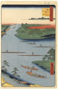 Monding van de Nakagawa Rivier, nr. 70 uit Honderd Beroemde Zichten van Edo door Utagawa Hiroshige