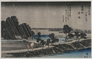 Nachtregen bij het Azuma-heiligdom uit de serie Acht Uitzichten van de Omgeving van Edo