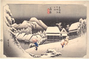 Nacht Sneeuw bij Kambara: Drieënvijftig Stations van de Tokaido door Utagawa Hiroshige