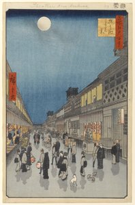 Nachtzicht van Sarawaka-machi, nr. 90 uit Honderd Beroemde Zichten van Edo door Utagawa Hiroshige
