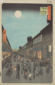 Nachtzicht op Saruwaka-machi (Saruwaka-machi yoru no kei), nr.90 uit de serie "Honderd beroemde gezichten op Edo (Meisho Edo hyakkei)".