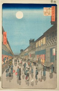 Nachtzicht op Saruwaka-machi (Saruwaka-machi yoru no kei), uit de serie Honderd beroemde uitzichten van Edo (Meisho Edo hyakkei) door Utagawa Hiroshige