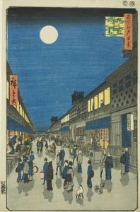 Nachtzicht op Saruwaka-machi, uit de serie "Honderd Beroemde Zichten van Edo" door Utagawa Hiroshige