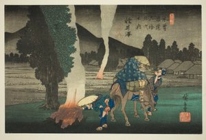 Nr. 19: Karuizawa, uit de serie "Negenenzestig Stations van de Kisokaido (Kisokaido rokujukyu tsugi no uchi)" door Utagawa Hiroshige