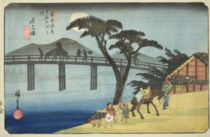 Nr. 28: Nagakubo, uit de serie "Negenenzestig stations van de Kisokaido (Kisokaido rokujukyu tsugi no uchi)" door Utagawa Hiroshige