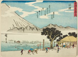 Numazu, uit de serie "Drieënvijftig Stations van de Tokaido (Tokaido gojusan tsugi)," ook bekend als de Tokaido met Gedicht (Kyoka iri Tokaido) door Utagawa Hiroshige