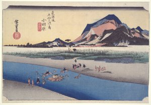 Odawara-veerboot, uit de serie Drieënvijftig stations van de Tōkaidō door Utagawa Hiroshige
