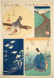 Okazaki, Fujikawa, Narumi, en Chiryu, nr. 10 uit de serie "Uitknipsels van de drieënvijftig stations" door Utagawa Hiroshige
