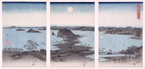 Panorama van uitzichten op Kanazawa bij volle maan, uit de serie 