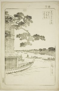 Pijnboom van succes en Oumayagashi, Asakusa-rivier (Asakusagawa shubi no matsu Oumayagashi), uit de serie "Honderd beroemde uitzichten van Edo (Meisho Edo hyakkei)"