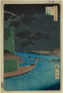 Pijnboom van Succes en Oumayagashi bij de Asakusa-rivier (Asakusagawa shubi no matsu Oumayagashi), uit de serie "Honderd beroemde uitzichten van Edo (Meisho Edo hyakkei)" door Utagawa Hiroshige