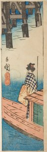 Pleziervaartuig bij de Ryogoku-brug (Ryogoku suzumibune), deel van een blad uit de serie "Uitknipsels van beroemde plaatsen in Edo (Harimaze Koto meisho)"