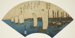 Terugkerende Zeilen bij Tsukudajima (Tsukudajima kihan), uit de serie "Acht Zichten op de Oostelijke Hoofdstad (Toto hakkei)" door Utagawa Hiroshige