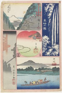 Ryo_ben-zan Waterval, Veerboot bij Tamura, Ochtendmist bij O_yama Heiligdom, Berg en Vallei, Souvenir van Koyasu, juni 1858
