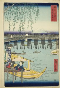 Ryogoku Brug in de Oostelijke Hoofdstad (Toto Ryogoku), uit de serie "Zesendertig Zichten op de Berg Fuji (Fuji sanjurokkei)"