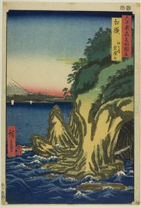 Provincie Sagami: Ingang tot de grotten van Enoshima (Sagami, Enoshima iwaya no kuchi), uit de serie "Beroemde plaatsen in de zestig provincies (Rokujuyoshu meisho zue)".