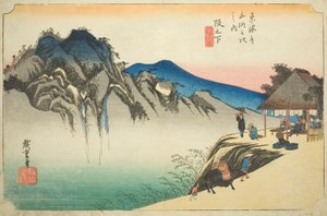 Sakanoshita: Top van de Fudesute-berg (Sakanoshita, Fudesute mine), uit de serie "Drieënvijftig stations van de Tokaido (Tokaido gojusan tsugi no uchi)," ook bekend als de Hoeido Tokaido
