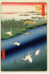 Sakasai veerboot, plaat 67 uit de serie Honderd beroemde uitzichten van Edo, Edo Periode, Ansei Era, 1857 door Utagawa Hiroshige