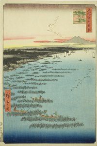 Samezu-kust in Zuid-Shinagawa, uit de serie "Honderd beroemde uitzichten van Edo" door Utagawa Hiroshige