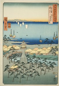 Settsu Provincie: Idemi-strand bij Sumiyoshi (Settsu, Sumiyoshi Idemi no hama), uit de serie "Beroemde plaatsen in de zestig-odd provincies (Rokujuyoshu meisho zue)"
