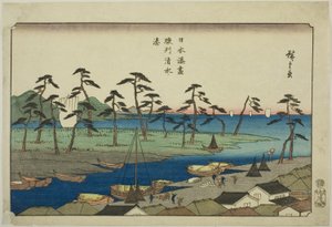 Shimizu-haven in de provincie Suruga, uit de serie "Havens van Japan" door Utagawa Hiroshige