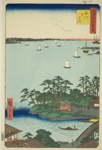Shinagawa Susaki (Shinagawa Susaki), uit de serie "Honderd beroemde uitzichten van Edo (Meisho Edo hyakkei)" door Utagawa Hiroshige