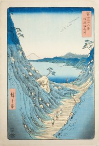 Shiojiri-pas in de Provincie Shinano (Shinano Shiojiri toge), uit de serie "Zesendertig Uitzichten op de Berg Fuji (Fuji sanjurokkei)" door Utagawa Hiroshige