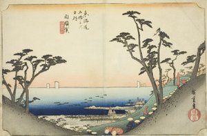 Shirasuka: Uitzicht op Shiomi Slope (Shirasuka, Shiomizaka zu), uit de serie "Drieënvijftig stations van de Tokaido (Tokaido gojusan tsugi no uchi)," ook bekend als de Hoeido Tokaido door Utagawa Hiroshige