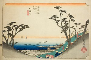 Shirasuka: Uitzicht op Shiomi Slope (Shirasuka, Shiomizaka zu), uit de serie "Drieënvijftig stations van de Tokaido (Tokaido gojusan tsugi no uchi)," ook bekend als de Hoeido Tokaido door Utagawa Hiroshige