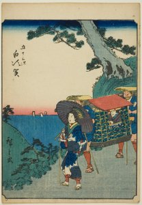 Shirasuka, uit de serie "Drieënvijftig stations [van de Tokaido] (Gojusan tsugi)," ook bekend als de Figure Tokaido (Jinbutsu Tokaido) door Utagawa Hiroshige