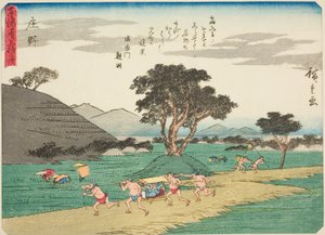 Shono, uit de serie "Drieënvijftig Stations van de Tokaido," ook bekend als de Tokaido met Gedicht door Utagawa Hiroshige
