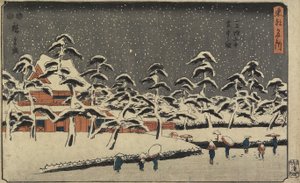 Sneeuwzicht van Zojoji Tempel in Shiba, 1847-1852