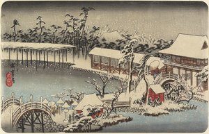 Sneeuw op het Heiligdom van Kameido Tenman