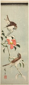 Mussen en Camelia in de Sneeuw door Utagawa Hiroshige