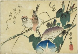 Mussen en ochtendglorieën door Utagawa Hiroshige
