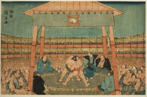 Sumo-wedstrijd in de omgeving van de Ekoin-tempel (Ekoin keidai sumo no zu), uit de serie "Ryogoku in de Oostelijke Hoofdstad (Toto Ryogoku)"