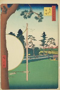 Takata Riding Grounds (Takata no baba), nr.115 uit de serie "Honderd beroemde vergezichten van Edo (Meisho Edo hyakkei)". door Utagawa Hiroshige
