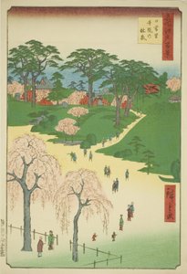 Tempeltuinen in Nippori (Nippori jiin no rinsen), uit de serie "Honderd Beroemde Zichten van Edo (Meisho Edo hyakkei)"