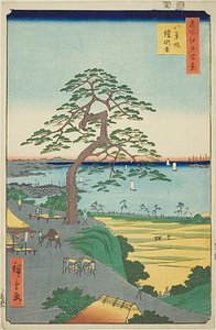De pantser-hangende den bij Hakkeizaka (Hakkeizaka Yoroikakematsu), nr.26 uit de serie "Honderd beroemde vergezichten van Edo (Meisho Edo hyakkei)". door Utagawa Hiroshige