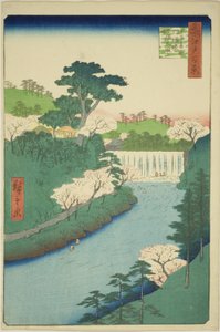 De Dam op de Otonashi Rivier bij Oji, Gewoonlijk Genoemd "De Grote Waterval", uit de serie "Honderd Beroemde Zichten van Edo"