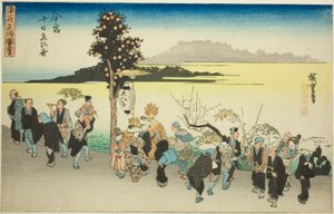 Het Ebisu-festival op de tiende dag van de eerste maand in Imamiya (Imamiya Toka Ebisu), uit de serie "Beroemde uitzichten van Osaka (Naniwa meisho zue)" door Utagawa Hiroshige