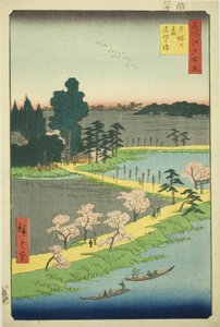 De verstrengelde kamferbomen bij het Azuma-heiligdom, uit de serie "Honderd beroemde uitzichten van Edo"