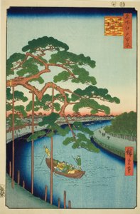 De vijf dennen aan de Onagi-rivier (Onagigawa Gohonmatsu), uit de serie "Honderd beroemde uitzichten van Edo (Meisho Edo hyakkei)"
