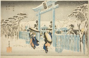 De Gion-tempel in de sneeuw (Gionsha setchu), uit de serie "Beroemde plaatsen in Kyoto (Kyoto meisho no uchi)"