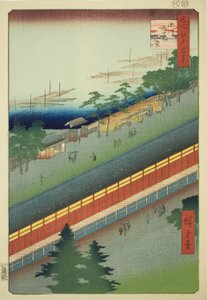 De Hal van Drieëndertig Zuilen in Fukagawa, uit de serie "Honderd Beroemde Zichten van Edo" door Utagawa Hiroshige