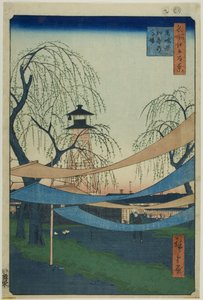 Het Hatsune ruiterterrein in Bakuro-cho (Bakuro-cho Hatsune no Baba), uit de serie "Honderd beroemde vergezichten van Edo (Meisho Edo hyakkei)".