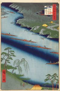 De Kawaguchi Veerboot en Zenkoji Tempel, uit Honderd beroemde uitzichten van Edo, 1857 door Utagawa Hiroshige