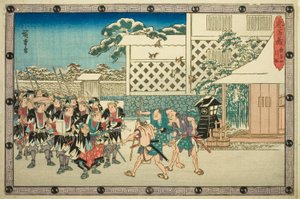 De Nachtelijke Aanval, Deel 4: De Terugtocht (Youchi yon, hikitori), uit de serie "De Wraak van de Loyale Retainers (Chushingura)" door Utagawa Hiroshige